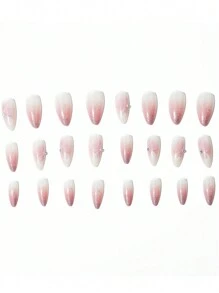 24片法式美甲贴片，吸血鬼风格，杏仁形，黑色法式尖头，法式尖头，按压式美甲贴片，适合学生、上班族女性日常佩戴，也适合派对和舞会等场合。美甲用品 - 彩色 - 查看 3