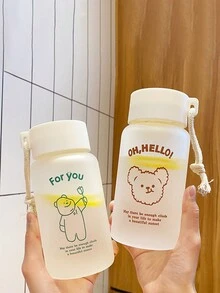 Student Portable Cup Frosted Transparent Flower Tea Drinking Cup - White - View 1