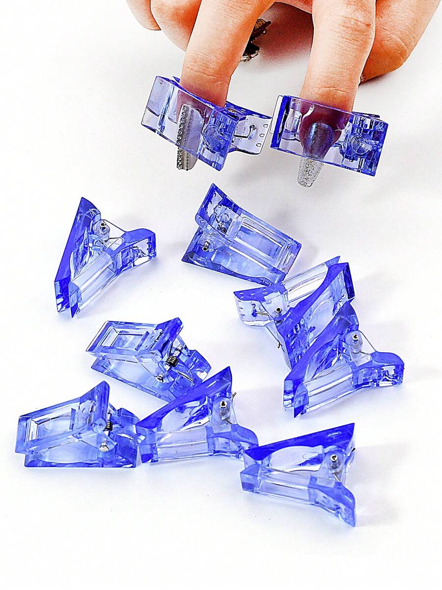 10入組藍色美甲延伸凝膠塑料模具夾,美甲加強模板工具,快速建構指甲形狀 - 藍色 - 查看 1