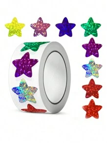 1roll/500pcs 2.5cm Self-adhesive Assorted Color Star Stickers For Reward Chart, Decoration, Labeling - Multicolor - View 1