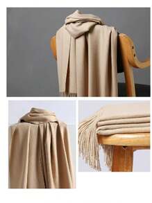 1pc Classic Solid Color Warm Scarf For Autumn And Winter, Suitable For Men And Women, Couples, Students, Daily Use - Army Green - View 6
