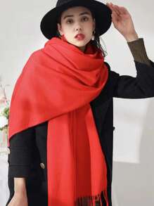 1pc Classic Solid Color Warm Scarf For Autumn And Winter, Suitable For Men And Women, Couples, Students, Daily Use - Army Green - View 11