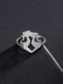 1件不鏽鋼貓形戒指,可愛動物極簡風時尚配件,派對和情侶禮物 - 動物系列 - 查看 3