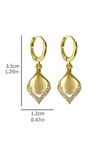 2入組日韓新款耳環，天使的淚光奢華耳環、優雅的水滴貓眼復古耳環及耳飾優雅的皇家風格 - 金色 - 查看 10