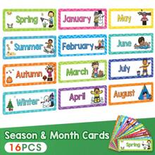 16 Piezas Tarjetas Didácticas de Meses y Estaciones - 12 Meses del Año, Tarjetas Cognitivas de Educación Temprana, Suministros de Aprendizaje Preescolar, Ayudas Didácticas para Conciencia Estacional y Reconocimiento Mensual, Decoración de Pared para el Aula