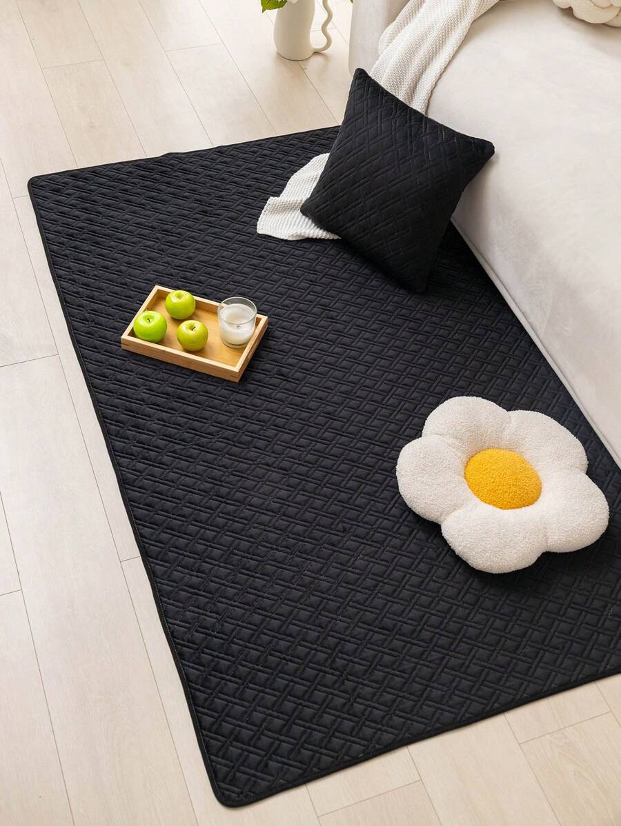 1入組短毛絨刺繡地毯適用於客廳,學習,臥室,ins風格裝飾地毯,防塵&防刮 - 黑色 - 查看 1