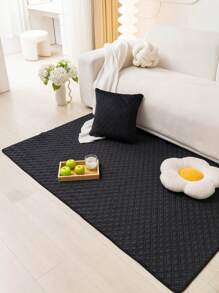 1入組短毛絨刺繡地毯適用於客廳,學習,臥室,ins風格裝飾地毯,防塵&防刮 - 黑色 - 查看 5