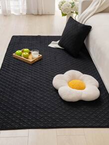 1入組短毛絨刺繡地毯適用於客廳,學習,臥室,ins風格裝飾地毯,防塵&防刮 - 黑色 - 查看 3