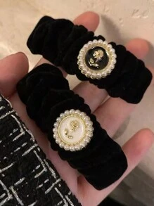 2入組新款女士秋冬髮夾,高級黑色花朵精緻通用髮飾,優雅款式