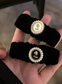 2入組新款女士秋冬髮夾,高級黑色花朵精緻通用髮飾,優雅款式