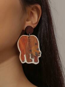 1对金属动物造型吊坠个性化时尚韩版卡通女耳环 - 彩色 - 查看 1