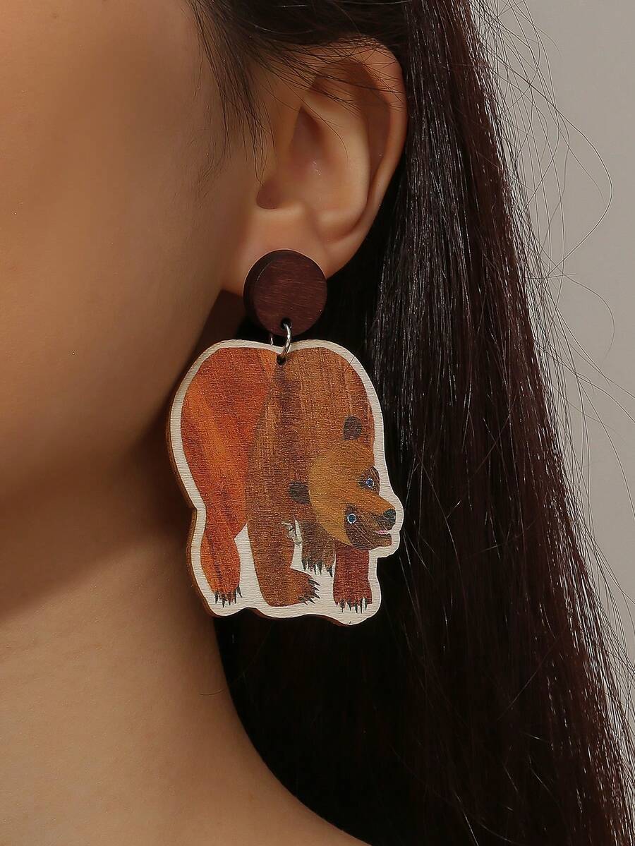 1对金属动物造型吊坠个性化时尚韩版卡通女耳环 - 彩色 - 查看 1