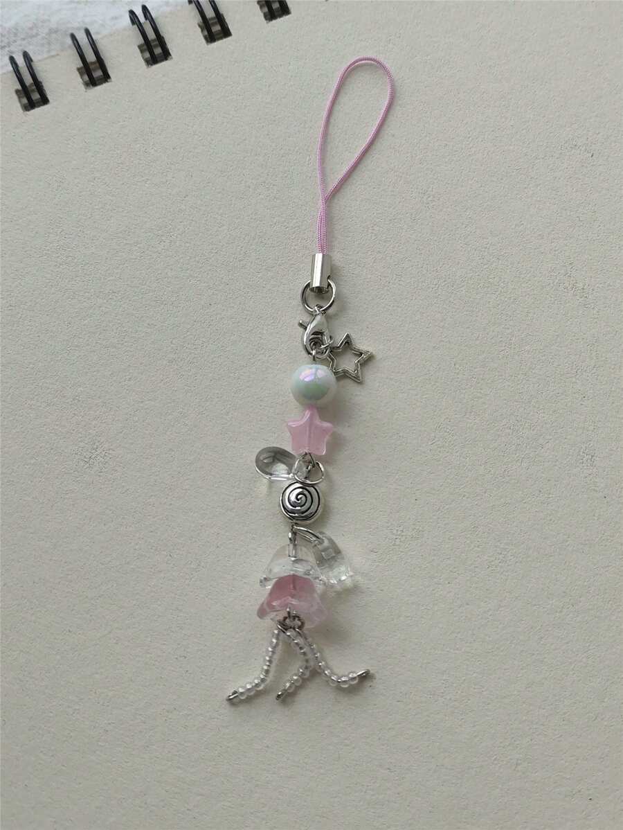 1pc Pink Jellyfish Creative Mobile Phone Strap - Pink - View 1