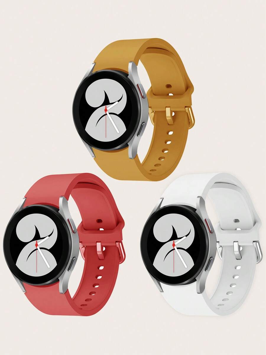 3入組黃、白和紅色時尚單色矽膠智能手錶錶帶,兼容三星galaxy Watch 6/5/4 - 彩色 - 查看 1