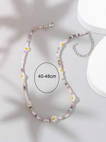 1pc Multicolor Rice Bead String Necklace Suitable For Daily Wear - Purple - View 3