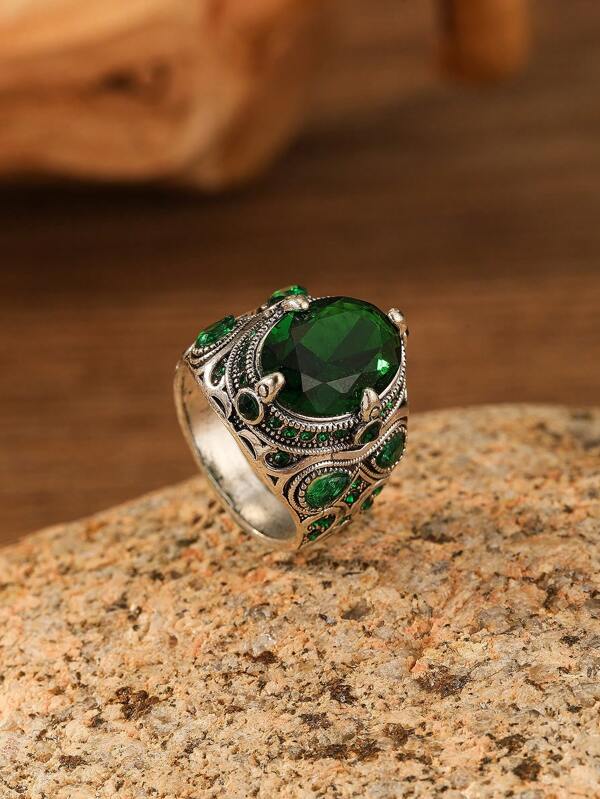 1pc Fashionable Vintage Minimalist Round Cubic Zirconia Ring