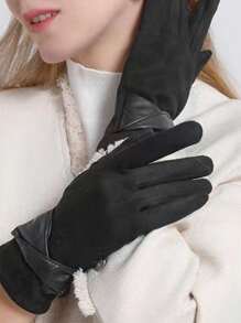 1 đôi Găng tay lót nhiệt màn hình cảm ứng thời trang dành cho nữ khi lái xe, thiết kế dễ thương, mùa thu đông - màu đen - Xem 3