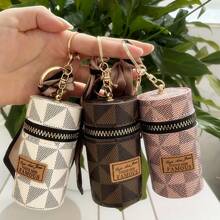 1pc Lipstick Case Keychain Mini Cylinder Coin Purse Holder Bag Accessory Lightweight Fashion Money For Anniversary For Birthday Gift For Gift White-Collar Workers For Male For Female Hot Pink Purse Keychain Wallet - Pink - View 4