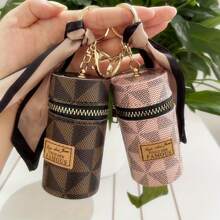 1pc Lipstick Case Keychain Mini Cylinder Coin Purse Holder Bag Accessory Lightweight Fashion Money For Anniversary For Birthday Gift For Gift White-Collar Workers For Male For Female Hot Pink Purse Keychain Wallet - Pink - View 2