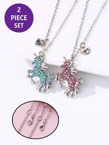 2入組可愛馬娃娃鋅合金、塑膠和丙烯酸寶石項鍊(粉色和藍色),適合日常佩戴、送禮 - 彩色 - 查看 1