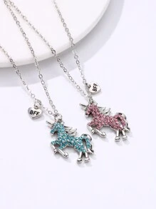 2入組可愛馬娃娃鋅合金、塑膠和丙烯酸寶石項鍊(粉色和藍色),適合日常佩戴、送禮 - 彩色 - 查看 5