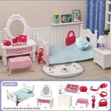 豪華公主房娃娃屋家具套裝,孩子絕佳禮物 - 粉色 - 查看 1