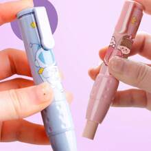 3pcs Cute And Expandable Cartoon Student Press-type Erasers With 2 Refills - Blue - View 3