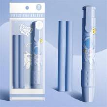 3pcs Cute And Expandable Cartoon Student Press-type Erasers With 2 Refills - Blue - View 1