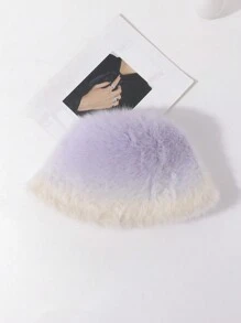 LEAJOURNO. 1入款女士造型毛絨漏斗帽，秋冬保暖寬邊漏斗帽，實色毛絨帽 - 紫色 - 查看 4
