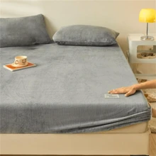 1 件純色法蘭絨加厚床單,秋冬溫暖床罩床墊保護套(不含枕套) - 淺灰色 - 查看 5