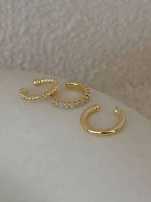 3pcs/Set Unisex Minimalist Fashion Ear Cuff Earring Set, Cartilage Hoop Earrings, Clip-On Fake Ear Piercing Earrings - Gold - View 2