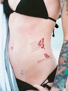 2 Piezas Tatuaje Temporal De Mariposa Negra Y Roja Con Patrón De Frase En Palabras, Pegatinas Para Tatuajes De Brazo, Muñeca Y Cuerpo - Multicolor - Ver 7
