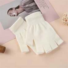 Solid Color Unisex Half Finger Gloves With Open Fingertip, Anti-slip Magic Gloves For Work - White - View 1
