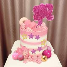 21 件粉紅女孩蛋糕禮帽裝飾，閃亮星星設計婚禮、迎嬰派對、週年紀念、女孩生日派對用品（1 件粉紅色女孩蛋糕禮帽、10 件粉紅色五尖星、10 件金色五尖星） - 彩色 - 查看 6