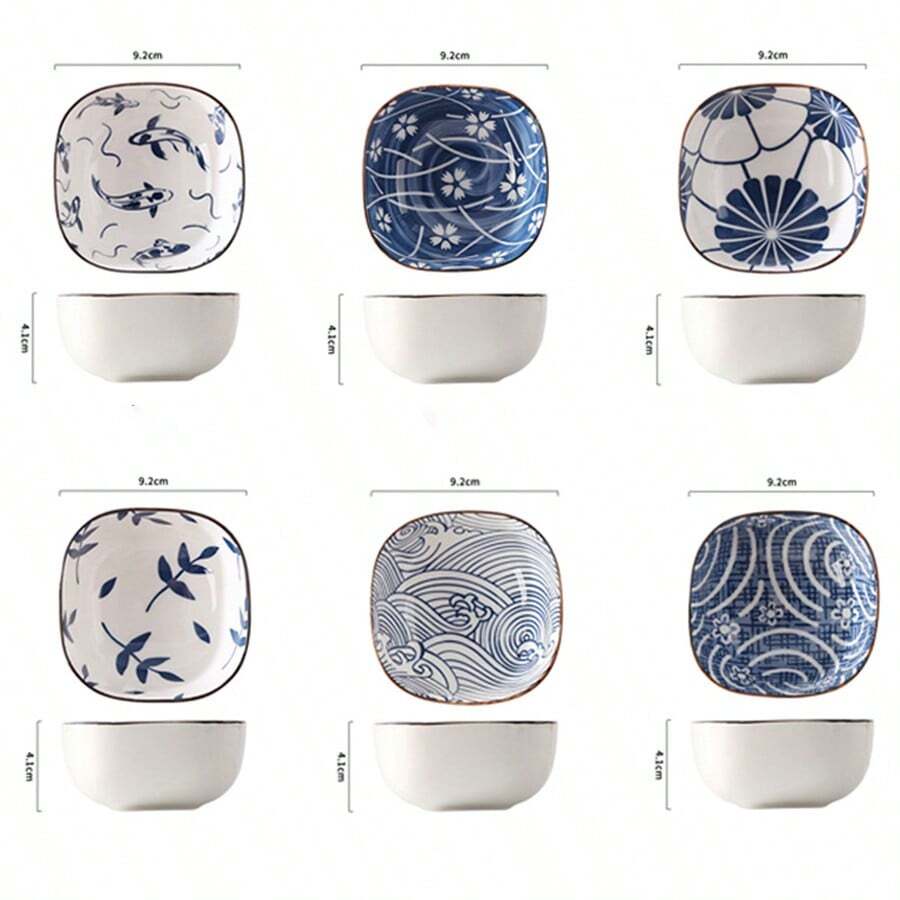 6pcs/Set 6oz Soy Sauce Dipping Bowls, Porcelain Side Dishes/Plates For
