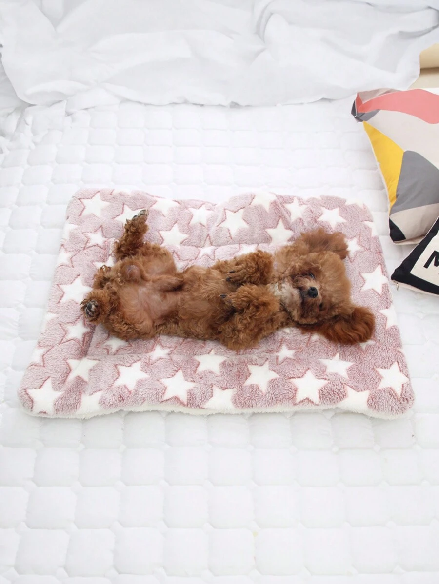 1 件装毛绒粉色星形长方形可洗保暖宠物床，适合中小型猫，四季皆宜 - 粉色 - 查看 1