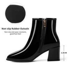Women's GoGo Boots High Heel Ankle Boots Round Toe Block Chunky Heels Booties Patent Leather PU Ladies Sexy Fashion Side Zipper Short Boots - 黑色 - 查看 6