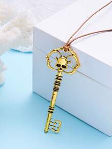 这款时尚百搭的复古骷髅钥匙吊坠，搭配男士长款项链和万圣节个性化嘻哈风格毛衣链，尽显个性魅力。 - 金黃色 - 查看 2