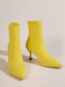 女用針織聖誕風格女士靴子,新品到小腿中部尖頭修身彈性細高跟靴子,襪靴,時尚,優雅,高跟鞋舒適 - 黃色 - 查看 6