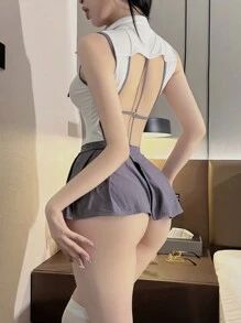 Áo liền quần + Váy + Nơ thắt ( Vớ ) - trắng - Xem 5