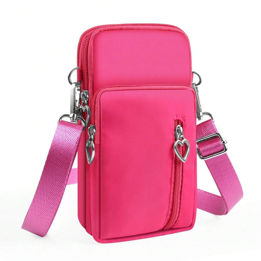 Puluz HAWEEL Mini Crossbody Vertical Zipper Pouch Phone Case Bag(Rose Red) - Hot Pink - View 1