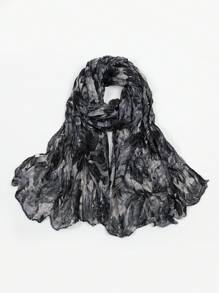 1pc Women's Classic Flower Printed Crinkled Scarf For Winter, With Fringed Edges - Blue - View 4