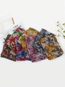 1pc Women's Classic Flower Printed Crinkled Scarf For Winter, With Fringed Edges - Blue - View 1