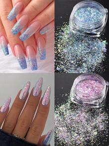 Iridescent Nail Glitter Powder Set, 8Pcs Mermaid Nail Art Glitter Kit, Blue Violet Mermaid Sequins, Crystal Fire Opal Flakes, Holografic Nail Pigment For Manicure DIY Nail Charms Nail Gems Nail Supplies - Multicolor - View 5