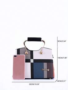 1pc Color Block PU Material Zipper Handbag With Pendant For Women, Suitable For Daily Use - Multicolor - View 7