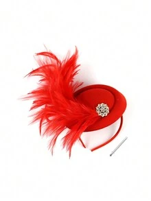 Vintage Tea Party Fascinator Hat For Women Kentucky Halloween Fascinators Derby Hat Pillbox Hat Hair Clip - Red - View 4