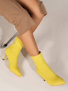 女用針織聖誕風格女士靴子,新品到小腿中部尖頭修身彈性細高跟靴子,襪靴,時尚,優雅,高跟鞋舒適 - 黃色 - 查看 5