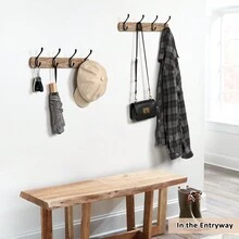 1 件壁掛式衣帽架,帶 4 個掛鉤的木質衣架,掛衣架,入口客廳臥室壁掛衣架,家庭儲物和整理,家居必需品