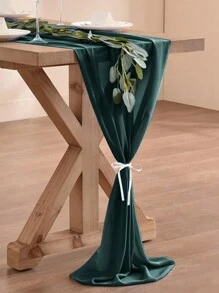 1pc Dark Green Table Runner, Minimalist European Style Polyester Kitchen Table Runner For Wedding, Party - Dark Green - View 4