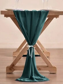 1pc Dark Green Table Runner, Minimalist European Style Polyester Kitchen Table Runner For Wedding, Party - Dark Green - View 2